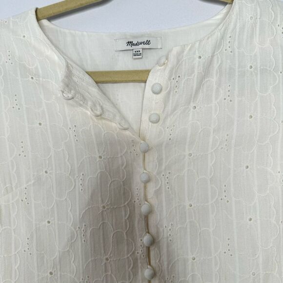 Madewell Embroidered Eyelet Button-Front Tiered Mini Dress size XXS - Picture 4 of 7